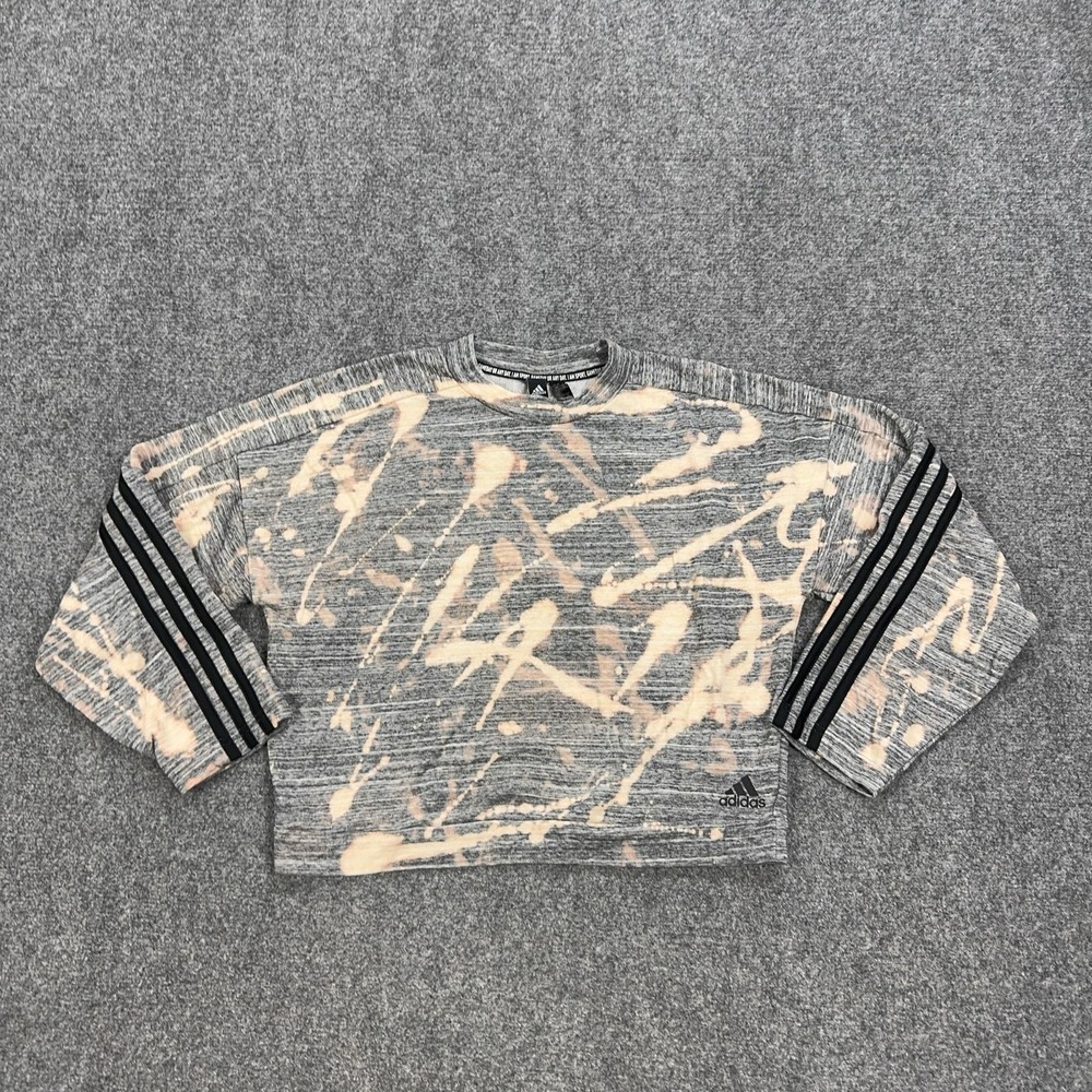 Adidas Sweatshirt Womens Medium Gray Bleach Dye‎ 3-Stripes Pullover I Am Sport